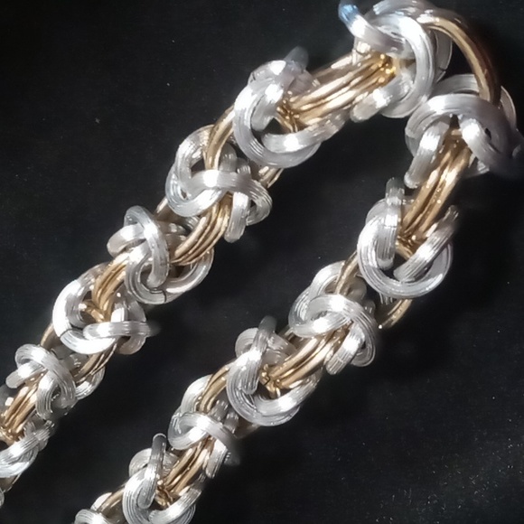 Chunky Collar Silver and Gold Woven Statement Necklace 16 In. Long - Picture 8 of 8